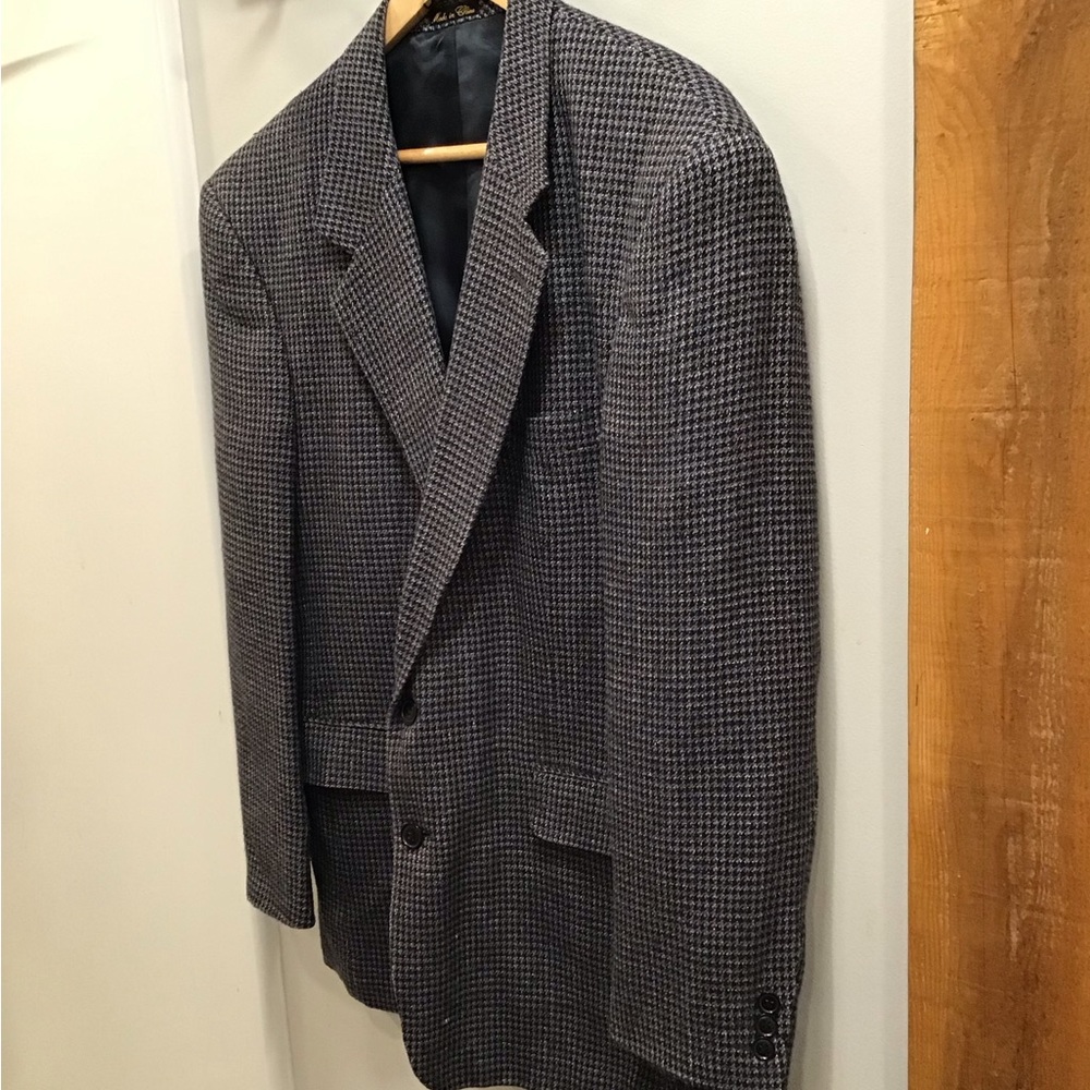 Vintage Houndstooth Silk Blazer Checkered Suit Jacket Plaid Sports Coat 42R - Picture 8 of 16